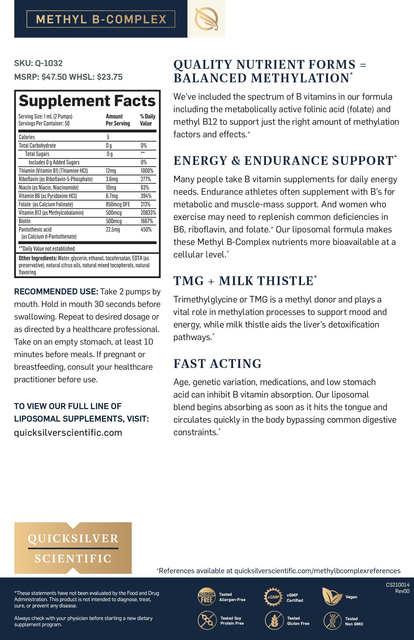 Methyl B-Complex - Quicksilver Scientific | Bonasana Health HK