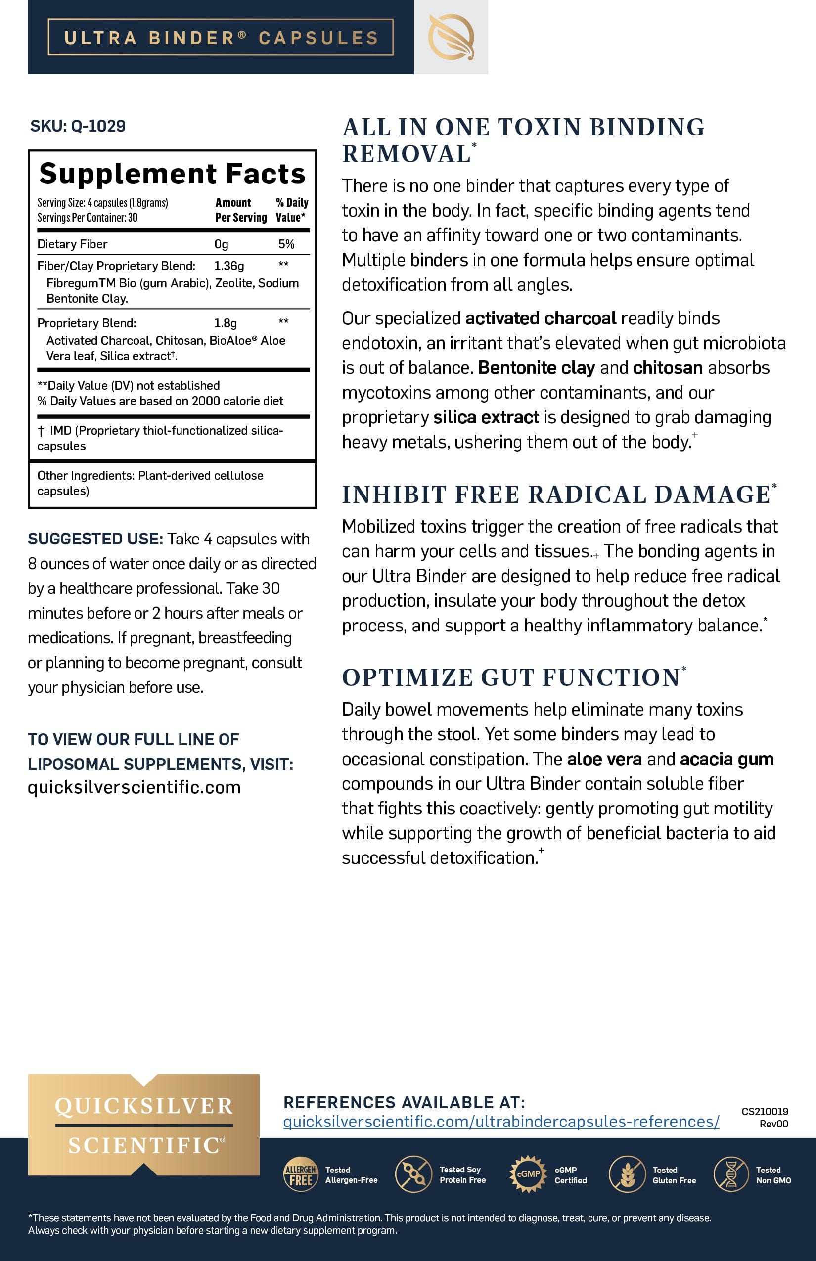 Ultra Binder Capsules - Quicksilver Scientific fact sheet