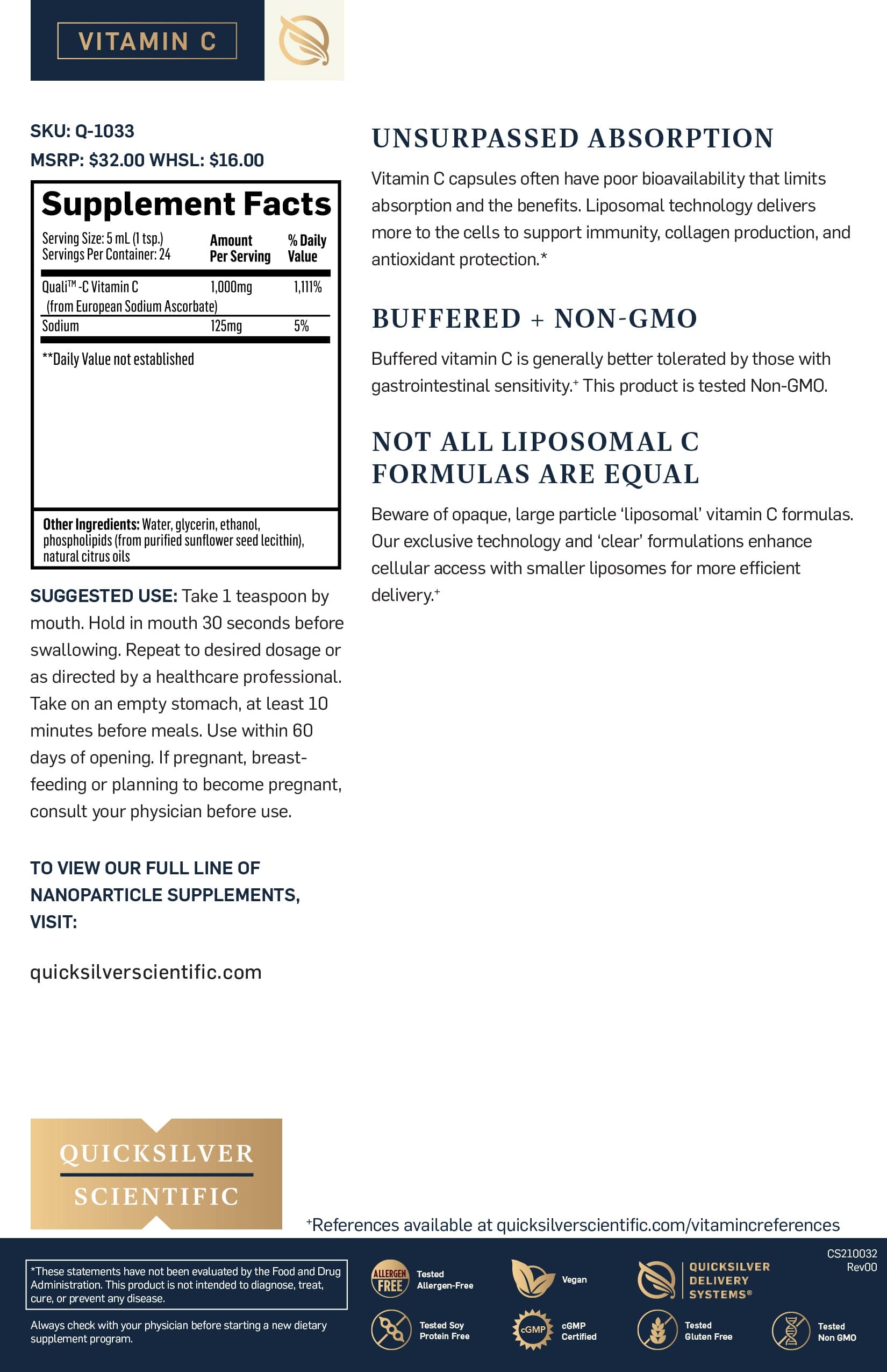 Liposomal Vitamin C - Quicksilver Scientific fact sheet