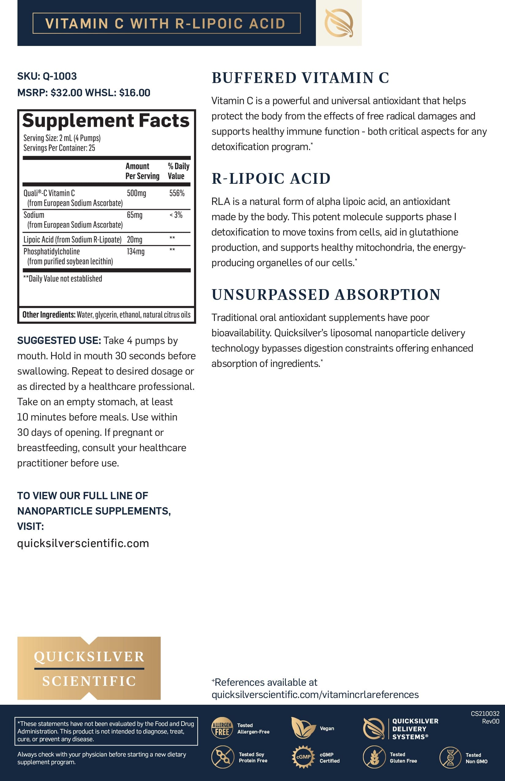 Liposomal Vitamin C with RLA - Quicksilver Scientific HK